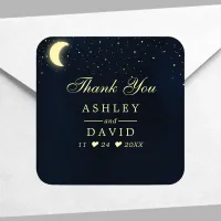 Celestial Moon Stars Midnight Wedding Thank You Square Sticker