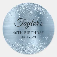 Glittery Light Blue Foil 40th Birthday Classic Round Sticker