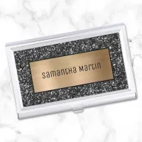 Shimmery Gold Ombre Foil and Sparkly Black Glitter Business Card Case