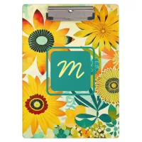 Pretty Folk Art Flowers Monogrammed Clipboard