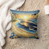 Ocean View Tropical Paper Quilling Effect  Throw Pillow