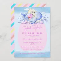  Splish Splash Elephant Pink Girl Pool Baby Shower Invitation