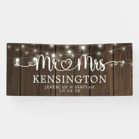 Rustic Mr Mrs Heart Script Lights Wood Wedding Banner