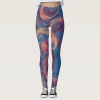 Blue and Colorful Swirling Watercolor Leggings