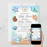Cute Blue Seaside Beachy Baby Shower Invitation