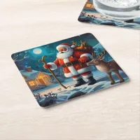 Joyful winter Christmas celebration scene Square Paper Coaster