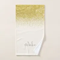 Metallic Gold Glitter Ombre on Cream Monogrammed Bath Towel Set