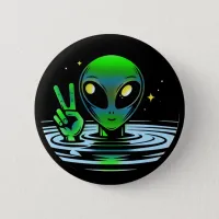 Extraterrestrial Alien giving Peace Sign  Button