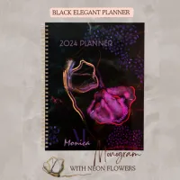 Black Planner with Pink and Purple Flowers