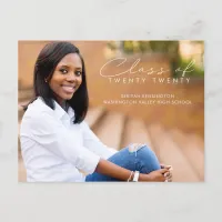 Modern Elegant Script Graduation Class of Photo Announcement Postcard