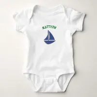 Personalize Sailboat Green and Blue Baby One Piece Baby Bodysuit