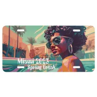 Miami Spring Break Black Woman in Pool Painting License Plate
