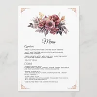 Plum, Gray, Copper and Dusty Rose Floral Wedding Menu