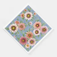 Daisies Blue and Pink Floral Botanical Art Pattern Paper Dinner Napkins