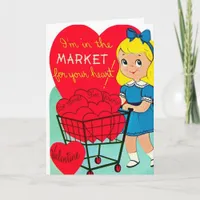 Vintage Valentine Girl Shopping Holiday Card