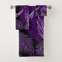 Tropical Exotic Purple Palm Leaves Pattern Bath Towel Set