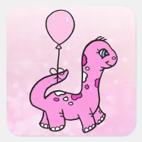 Whimsical Dinosaur with Balloon Square Sticker