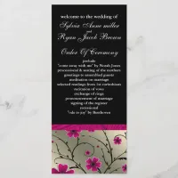 ivory pink and black floral Wedding program