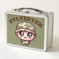 Cute Kawaii Army Camouflage Monogram on Green | Metal Lunch Box