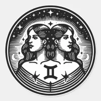 Horoscope Sign Gemini Twins Symbol  Classic Round Sticker