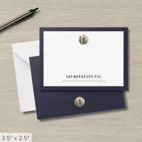 Professional Navy Blue Gold Logo Note Card