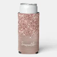 Glittery Rose Gold Glam Script Name Seltzer Can Cooler