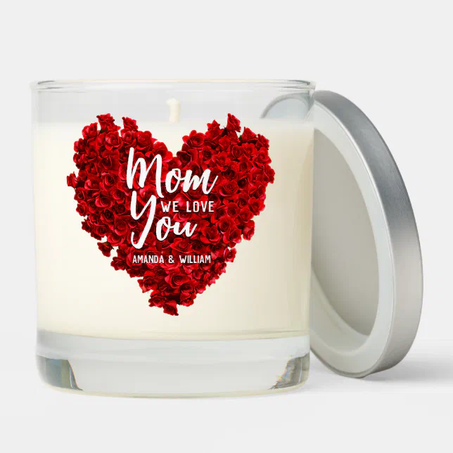 Red Roses Heart Love You Mom Mother's Day Scented Candle
