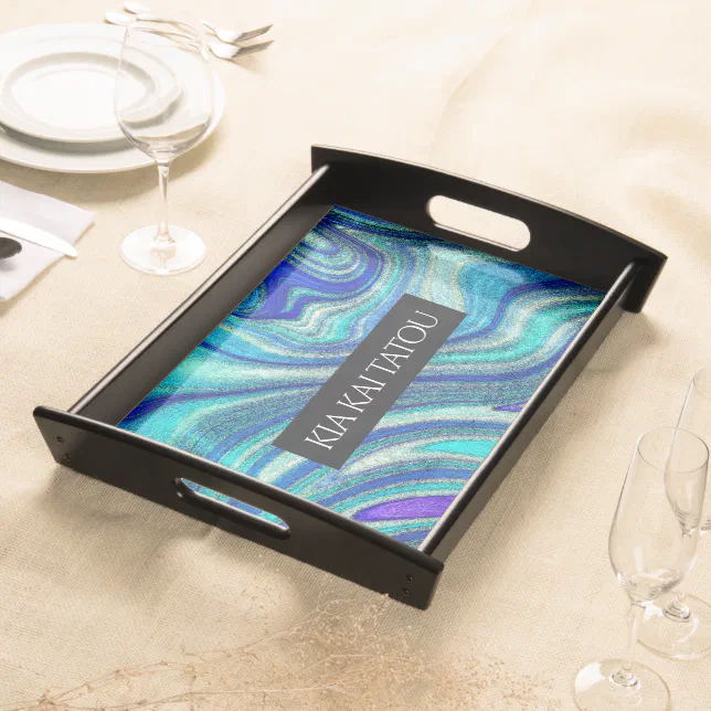 Elegant Aquamarine Paua Rainbow Shell Inspired Serving Tray