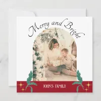 Merry and Bright Minimalist unique Christmas Photo Holiday Card