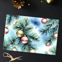 Christmas Watercolor Pine Branches and Ornaments  Tissue Paper