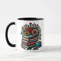 Personalized Vintage Books, Coffee and Flowers Mug