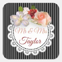 Mr & Mrs Stickers Black and Coral Floral Rose