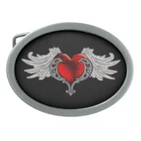 Goth Heart with Angel Wings Belt Buckle