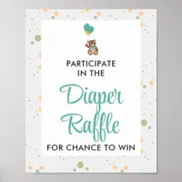 Cute Teddy Bear Baby Shower Diaper Raffle Game Poster