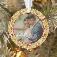 First Christmas Married Pink Red Fun Couples Photo Ornament