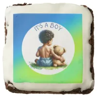 African-American Baby Boy with Teddy Baby Shower Brownie