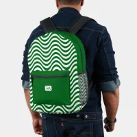 Monogram Green & White Wavy Stripes Psychedelic Printed Backpack