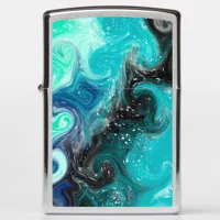 Teal, Blue and Black Fluid Art Marble Swirls   Zippo Lighter