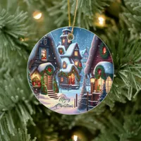 Charming snowy Christmas village  Ceramic Ornament