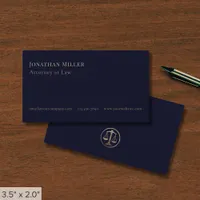 Attorney at Law Navy Blue Gold Scales of Justice Business Card