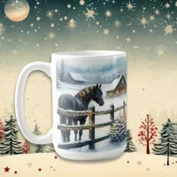 Beautiful Black Horse on a Christmas Farm Coffee Mug