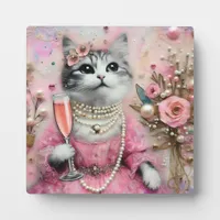 Adorable Cat in a Pink Dress With Pearls  Plaque