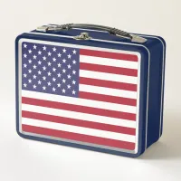 Red White & Blue Patriotic American Flag Metal Lunch Box