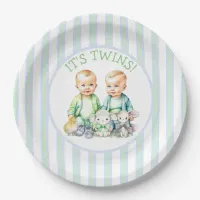 It's Twins! Cute boy twins Baby Shower Paper Plates