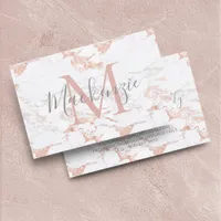 Elegant Rose Gold Foil | White Marble | Monogram Business Card