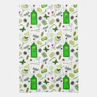 Gin and Tonic Lover Illustrated Cocktail Glasses Kitchen Towel