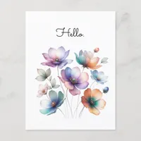 Watercolor Illustration of Pretty Flower Bouquet Postcard