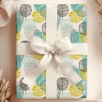 Teal & Gold Autumn Leaves Wrapping Paper