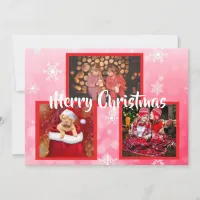 Red and White  Snowflakes Family Photos Christmas Invitation