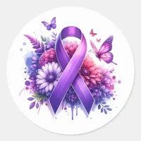 Fibromyalgia Awareness Ribbon Classic Round Sticker